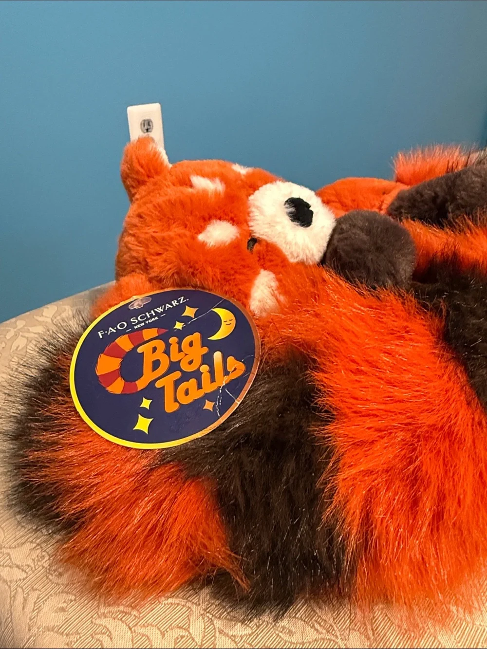 BNWT FAO Schwarz Orange and Black Sleeping Red Panda Plush.